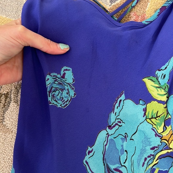 💙 VINTAGE BETSEY JOHNSON RARE PRINT MIDI SLIP BIAS CUT FLORAL DRESS XS S M - Picture 4 of 8